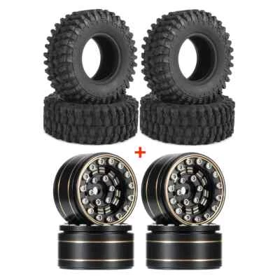 1.0" Brass Beadlock Wheel Rim with Crawler Tire For 1/18 1/24 SCX24 FCX24 TRX4M - Image 1 of 4