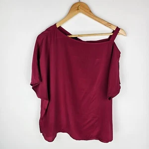 David Lawrence Top Womens Size 10 Silk Maroon Asymmetric Neck Short Sleeve NWT - Picture 1 of 11