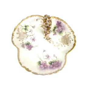 Antique Limoges France Porcelain Floral Decorative Dish With Gold Trim - Picture 1 of 11