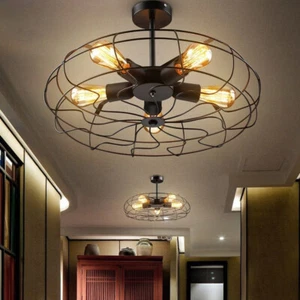 Cottage Semi Flush Mount Ceiling Lamp Metal Fan Shade Chandelier Light Fixture - Picture 1 of 12