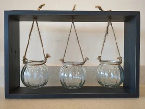 Glass Decor Air Plant Succulent Flower Holders 3-Bottle Jute Hangers Wood Stand - Picture 1 of 10