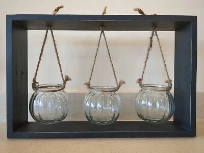 Glass Decor Air Plant Succulent Flower Holders 3-Bottle Jute Hangers Wood Stand - Image 1 of 4