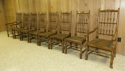 8 sillas de comedor vintage Henredon de roble francés campo asiento husillo respaldo ¡OFERTA! Foto 1 de 4