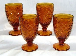 4 Anchor Hocking WATERFORD/WAFFLE AMBER *5 5/8" GOBLETS* HARD TO FIND* - Picture 1 of 1
