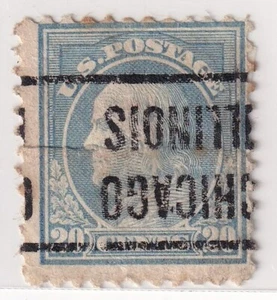 USA _ 20¢ Benjamin Franklin Stamp – Inverted Chicago Illinois Overprint - Picture 1 of 2