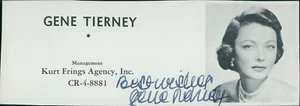 Gene Tierney attrice firmata 2x5 taglio directory autenticata JSA - Foto 1 di 3