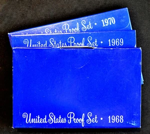Three U.S. Mint Proof Set Lot - 1968 1969 1970 - OGP - Picture 1 of 5