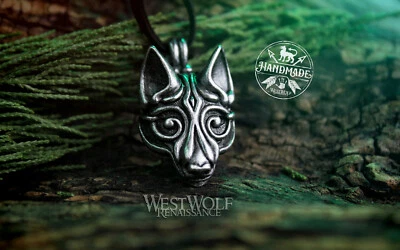Colgante cabeza de lobo vikingo de plata --- nórdico/fenrir/medieval/cuero/joyería/skyrim Foto 1 de 4