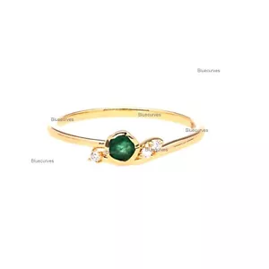 Uneven Shape Natural Emerald With 3 Natural Diamond Ring in14k Yellow Solid Gold - Picture 1 of 2