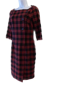 LE CHATEAU 3/4 SLEEVES RED BLACK PLAID WOMENS LINED DRESS SZ. SMALL - Picture 1 of 6