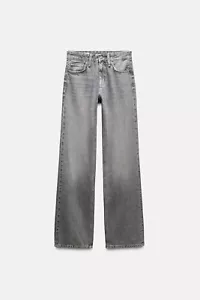 Zara TRF MID-RISE WIDE LEG JEANS Gray Black straight leg jeans women’s size 2 - Picture 1 of 6