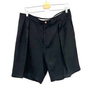 Tommy Bahama Relax 100% Seda Plisado Frontal Pantalones Cortos Negro Vacaciones Dinero Antiguo 36 - Imagen 1 de 9