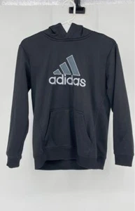 ADIDAS Black Youth boys hoodie pull over track jacket 3 Stripe - Size M 10/12 - Picture 1 of 5
