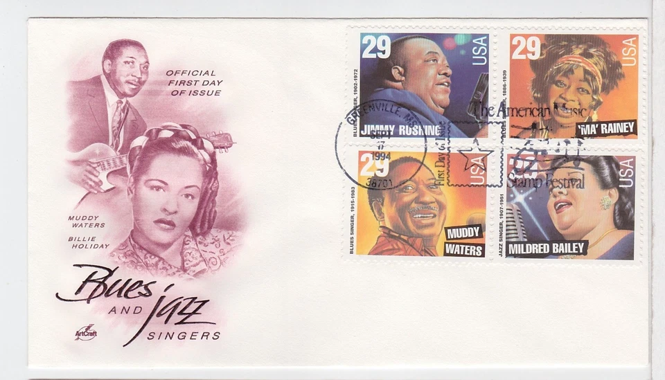 TurtlesTradingPost- Blues & Jazz 1994 #2855 #2858-60 Artcraft Cachet-  FDC - Image 1 of 1