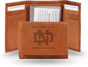 North Dakota UND Embossed Brown Leather Trifold Wallet - Picture 1 of 5