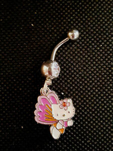 Hello Kitty Pink Butterfly wings very dainty Belly Ring Navel Ring 14G S.S.