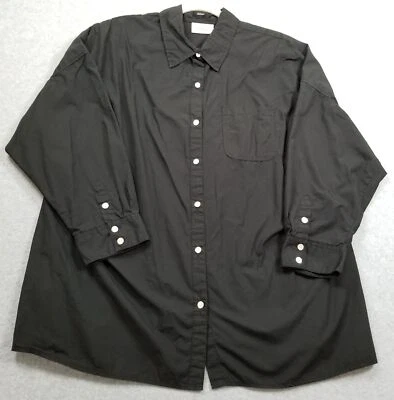 Avenue Button Up Shirt Women’s 22 24 Black 3/4 Sleeve Top Pocket Cotton Blouse — 第 1/4 张图片