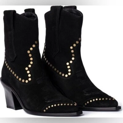NIB Zadig & Voltaire Cara High Suede Studded Western Cowboy Boots Black Sz 41 - Image 1 of 4