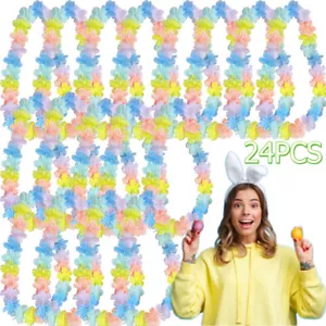 24Pcs Birthday Wreathes Artificial Hawaiian Party Flower Leis Luau Wreath Set - Picture 1 of 6
