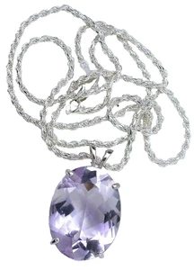 20,58 Karat Oval Flieder Quarz Sterling Anhänger 20" Seil Kette Halskette EBS3791 - Bild 1 von 2