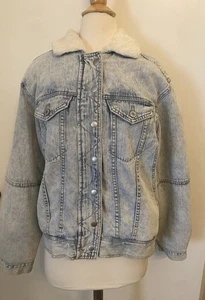 American Eagle Denim Bomberjacke Lammfell Kunstfell Damen Medium helle Waschung - Bild 1 von 12