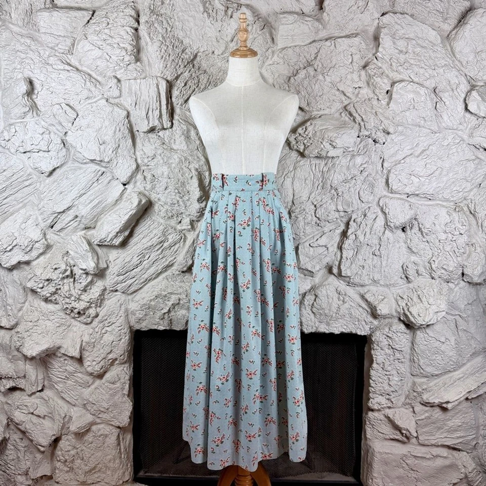 Falda Ralph Lauren Etiqueta Azul c. Años 80 Algodón Challis Antigua Azul Floral | 6 Foto 1 de 4