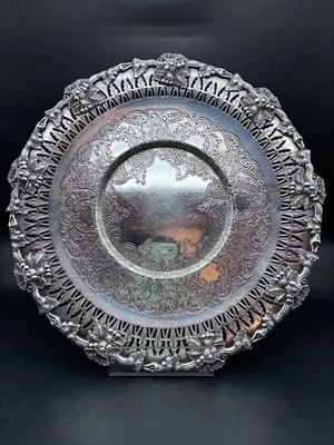 Antiguo plato Henry Birks & Son Rideau perforado y en relieve bandeja para servir de 10" COMO NUEVO Foto 1 de 4
