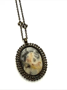 Collana Vintage SORRELLI Diaspro Pietra Sfaccettata Pendente Bianco Nero Tan 22" - Foto 1 di 10