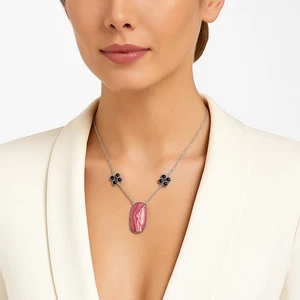 Rhodochrosit Argentinien und schwarzer Onyx 925 Silber Halskette Schmuck N-1001 - Bild 1 von 6