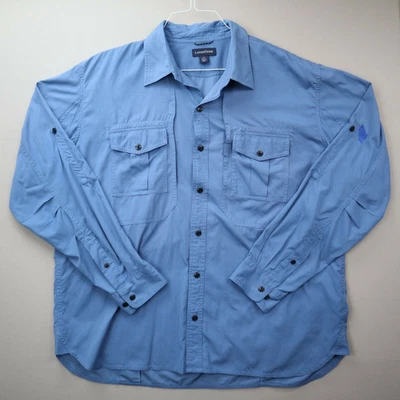 Lands End 男式 XL 钓鱼/远足通风蓝色纽扣衬衫长袖 — 第 1/4 张图片