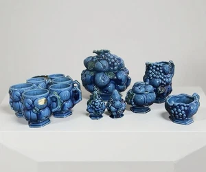 Vintage Inarco Japan Blue Indigo Pottery Mid-century Modern 12-piece Kitchen Set - Picture 1 of 8