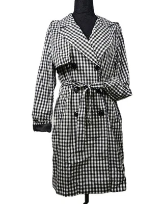 Gabardina Alice Azul Cuadros Guinga Cinturón Negro Blanco Doble Pecho M Foto 1 de 4