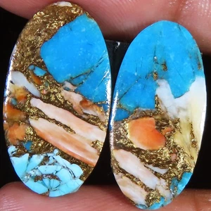 SPINY OYSTER COPPER TURQUOISE pair gemstone 16.70 Cts. (12 x 23 x 3 mm) treated - Picture 1 of 6
