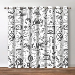 Video Gamer Blackout Curtains - Gaming Theme Controller Gamepad Computer Game D - Picture 1 of 7