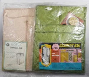 2 Vintage Macy's 1966 Kleidersack Set Avocado Grün & Rosa Bogen Organizer MCM - Bild 1 von 9