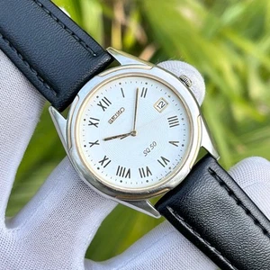 Vintage Seiko SQ 50 Roman Numeral Guilloche Dial Japan Quartz Watch 7N42-9040 - Picture 1 of 14