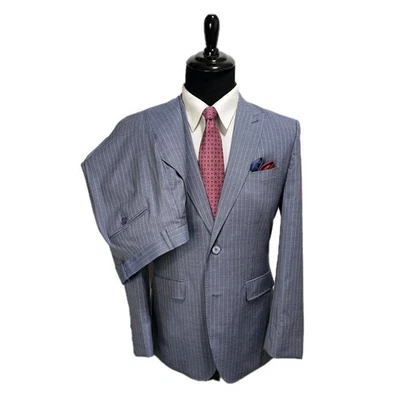 Ted Baker London Slim Suit Men 42R Pants 34x25 Pin Stripe Super 100’s Peak Lapel - Image 1 of 4