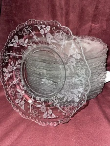 Vintage Cambridge Crystal Elaine Clear Etched Floral 8" Salad Plates (17) EUC! - Picture 1 of 5