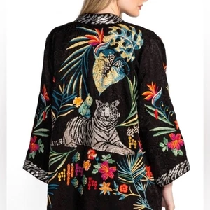 NEW Johnny Was Monica Kimono Sequin Tiger Floral Embroidery Black Jacquard XL - Picture 1 of 16