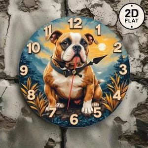 NEW English Bulldog Dog Wall Clock Wood Frame Quartz Movement Easy-to-Read - Picture 1 of 4