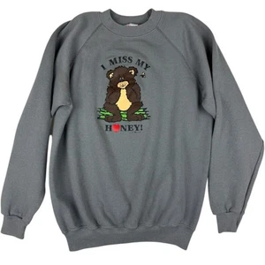 Felpa Orso Vintage Grigio "I Miss My Honey" Unisex L Cottagecore Girocollo - Foto 1 di 7