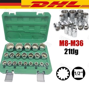 Set chiavi a bussola 1/2" utensile 8-32 mm set dadi multidenti 21 pezzi - Foto 1 di 9