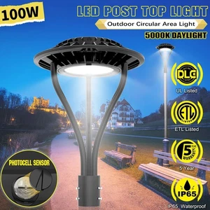 Led Circular Area Light 100W, ETL Listed 5000K Pole Light Dusk to Dawn Outdoor - Picture 1 of 16