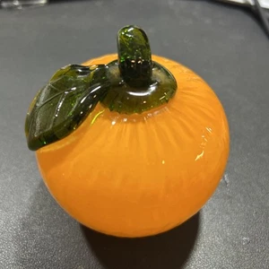 VTG Murano Style Hand Blown Art Glass ORANGE w/Leaf - Picture 1 of 2