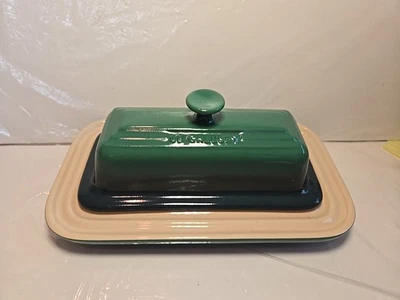 Perilla de plato de mantequilla cubierta verde de gres Le Creuset usada en excelente estado Foto 1 de 4