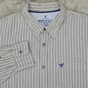 American Eagle Outfitters Shirt Mens XL Gray White Stripe Button Up Vintage Fit - Picture 1 of 17