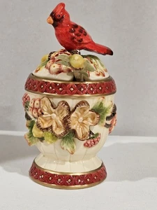 2001~Geo. Z. Lefton~Cardinal & Berry Leaves~Ceramic Sugar Bowl w/Lid & Spoon - Picture 1 of 15