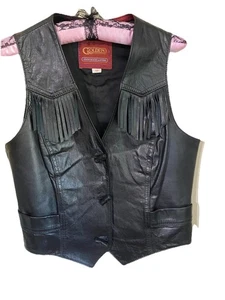 Pioneer Wear Black Leather  Biker Motorcycle Vest w/ Fringe - Women's 12 - Picture 1 of 3