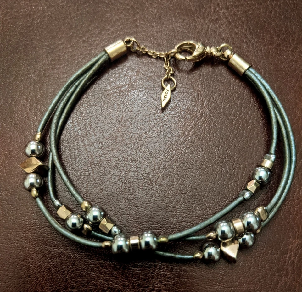 Fossil Three Strand Gray Leather Bracelet with Gold Accents - Image 1 of 2