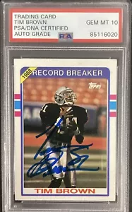 Tim Brown Signed 1989 Topps #2 Football Card HOF Raiders Autograph PSA/DNA Gem10 - Picture 1 of 4